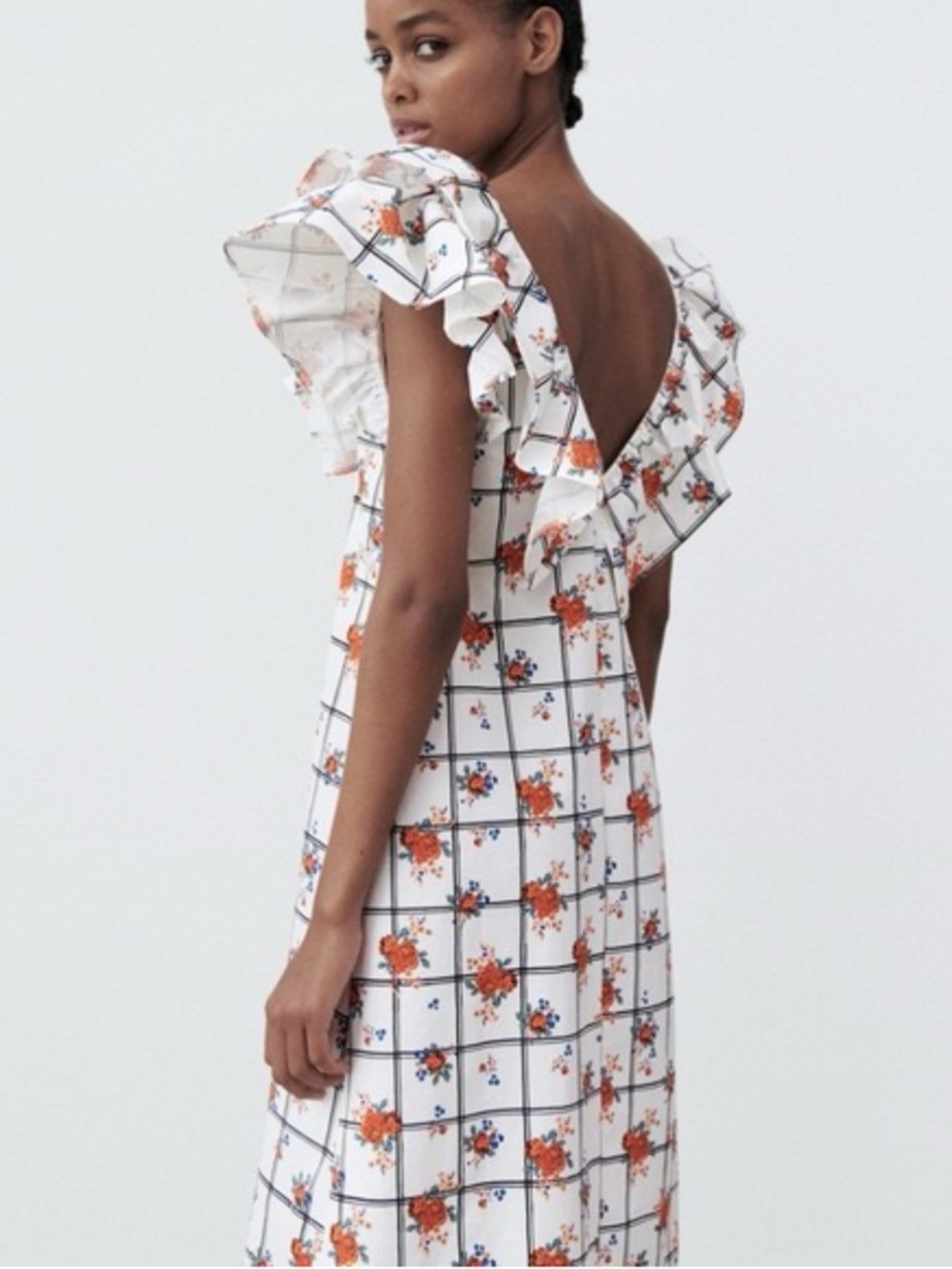 ZARA RUFFLE COLLAR MIDI DRESS